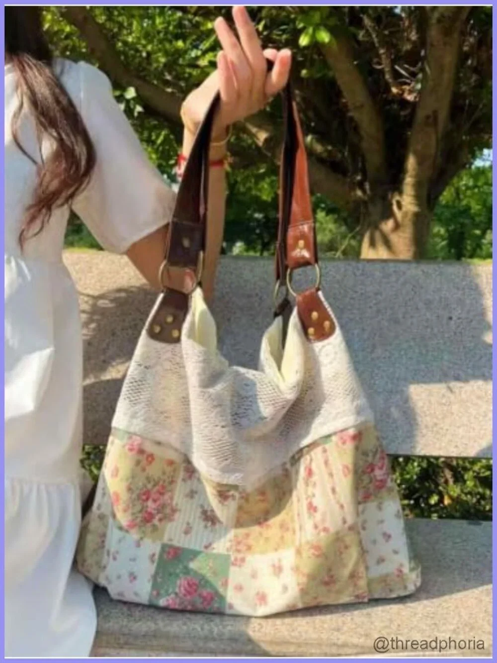 Polka Dot Lace Hobo Tote Bag Women Slouchy Shoulder Purse Floral Vintage